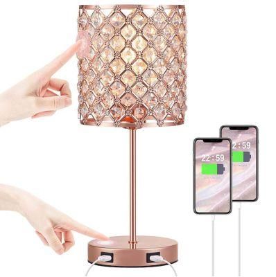 LED Indoor Living Room Bedside Crystal Light Shade Bedroom Golden Crystal Table Lamp