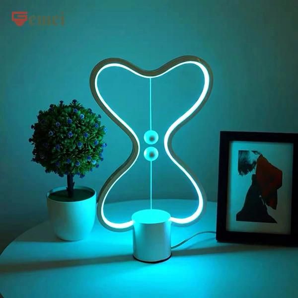 LED Magnetic Balance Smart Creative Bedroom Color-Changing Double Heart Small Lamp Wall Light Ceiling Light Indoor Lamp Seven Color Desk Table Lamps Hotel Lamp