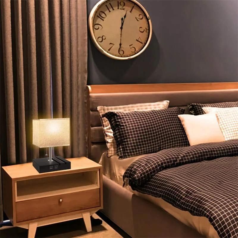 LED American Style Simple Living Room Bedroom Touch USB Charging Linen Table Lamp