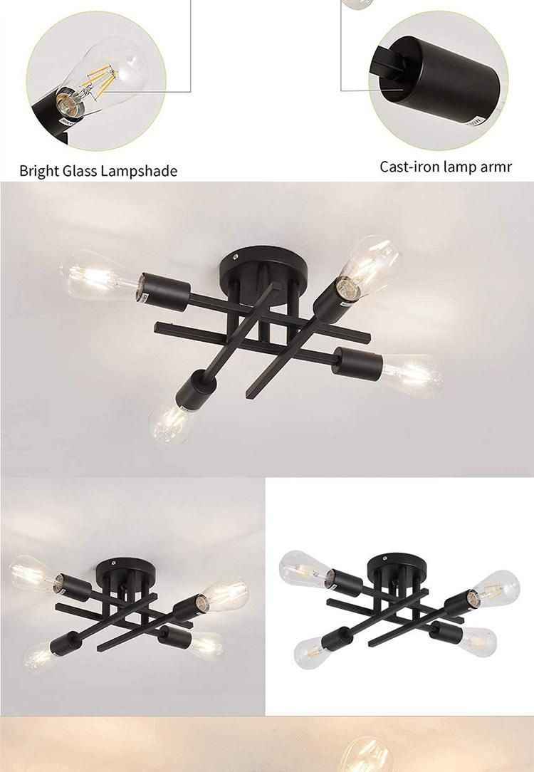 Semi Flush Mount 4 Light Ceiling Light Matte Black with E26 Base Modern Chandelier for Farmhouse Kitchen Dining Room Bedroom