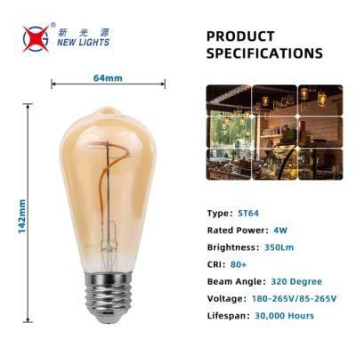 Chinese Manufacturer St64 E27 LED Light Spiral Filament LED Energy Saving Light Bulb with CE RoHS