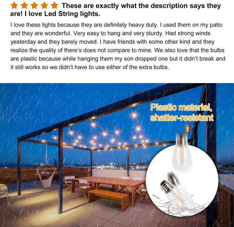 S14 Outdoor String Lights Edison Vintage Shatterproof Strand LED Light