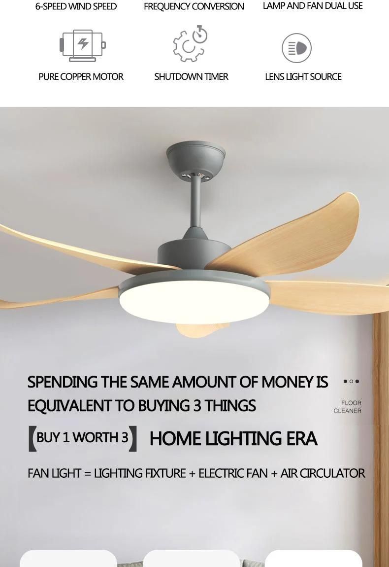 Ceiling Fan Indoor Low Noise High Speed Plastic White Blades Ceiling Fan with Light