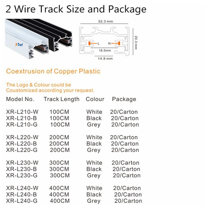 2-Wire Copper Flat Single Circuit Track Global Ceiling Lighting Spotlight Track 1 Meter