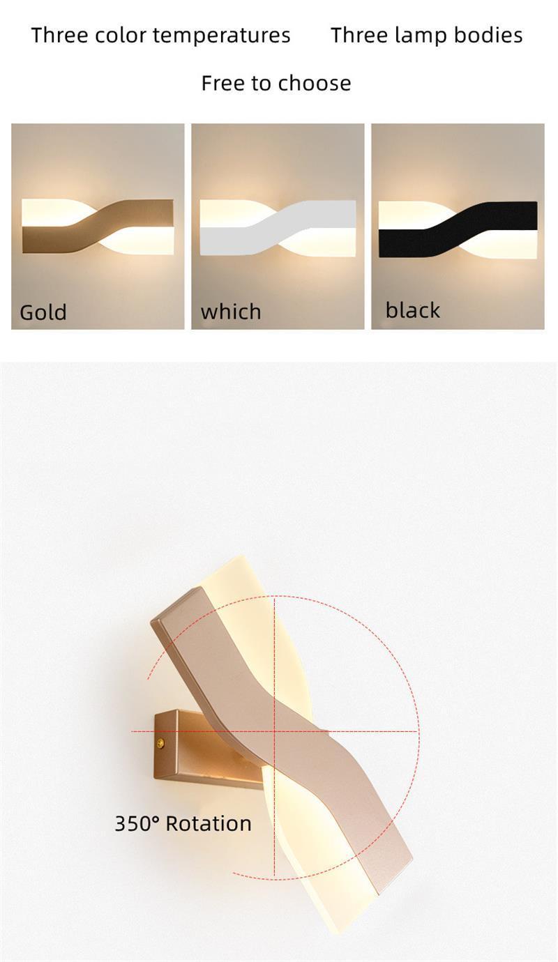 LED Nordic Wall Lamp Modern Living Room Simple Bedroom Bedside Lamp Rectangular Rotatable Study Background Wall Lamp
