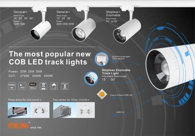 New Design 30W 0-10V/Traic/Dali Dimmable COB LED Track Light