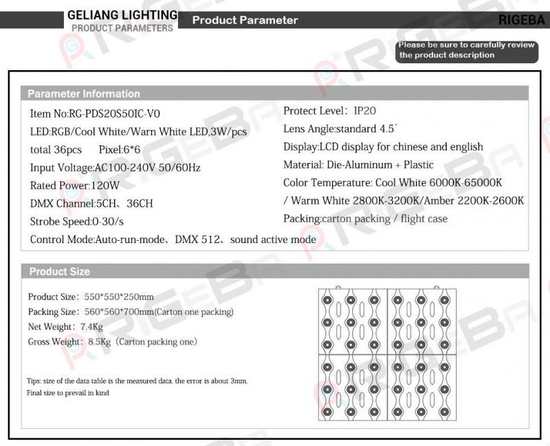 Best Selling Stage 36*3W RGB/Cool White/Warm White Matrix LED Display Panel Light