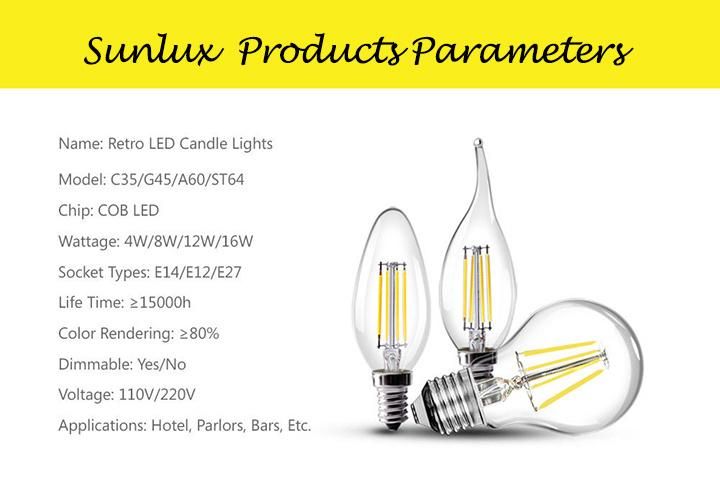 LED Decoration Light GLS 4W 6W 8W A60 8W C35 4W G45 Filament Bulb Light Clear Amber Color