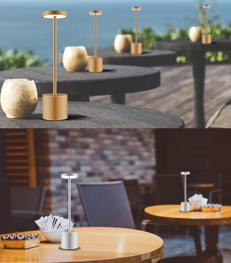 Hot Selling Aluminium Alloy LED Dining Table Lamp KTV Bar Restaurant Night Club Cordless Wireless Touch Control Lamp Light with Rechargeable Battery Built in