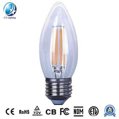 C35 E27 4W LED Filament Candle Bulb with Frosted/Milky/Amber/Clear Glass