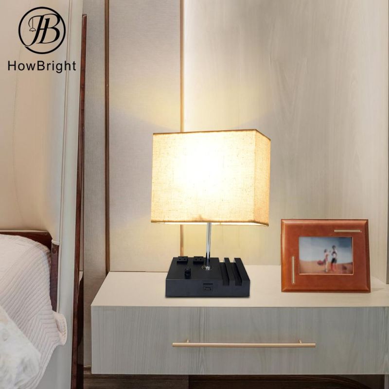 How Bright Nodic Design Table with USB Charging Black Color for Home Office Hotel with Fabric Shade Table Lamp