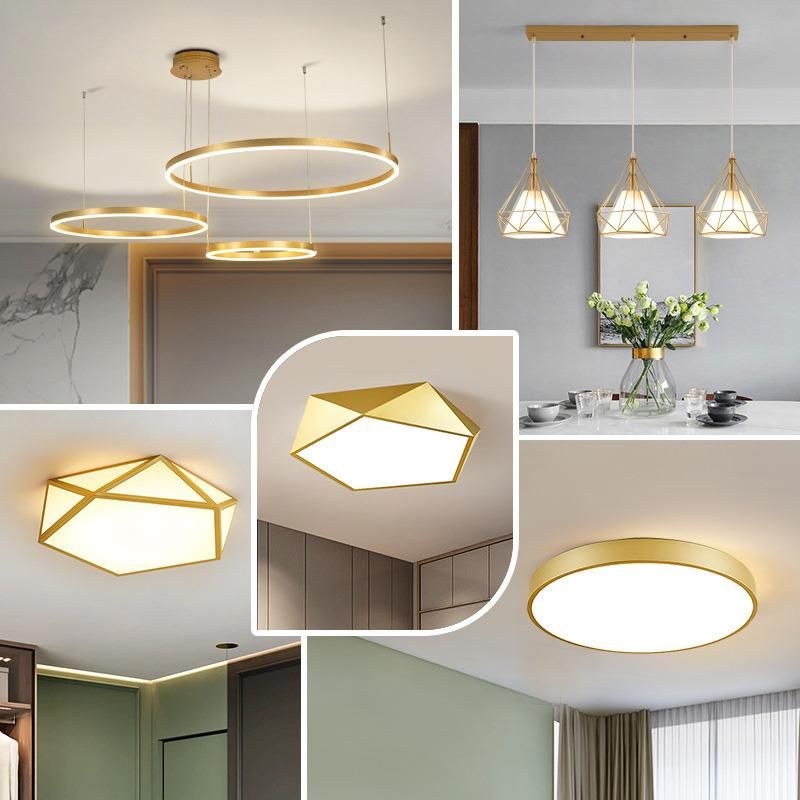 Simple Hanging Decorative Ceiling Pendant Lights Circle Rings Acrylic Gold Luxury Modern LED Chandelier