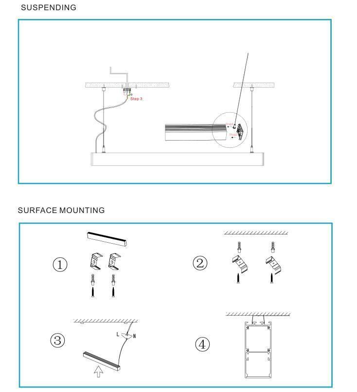 1.2m 4FT LED Linear Lamp Pendant Office Lighting Linkable LED Linear Light Modern Commercial Light