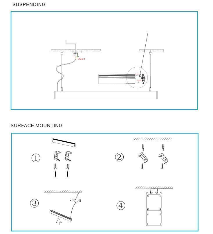 1.2m 4FT LED Linear Lamp Pendant Office Lighting Linkable LED Linear Light Modern Commercial Light