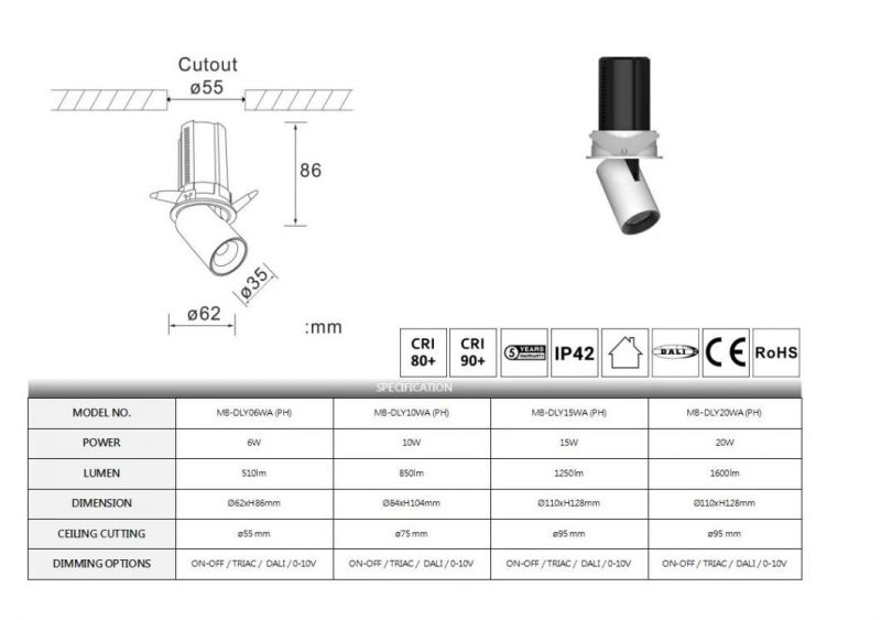 Ultra Anti-Glare Smart Dimmable Downlight Recessed Ceiling Spotlight COB LED Downlight for Hotel, Home, Restaurant