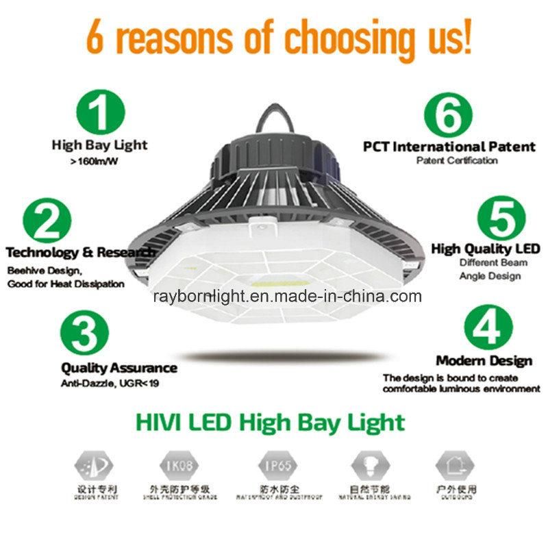 90degree Glarefree Lens 100W 150W 200W Dimmable Warehouse UFO High Bay LED Lights