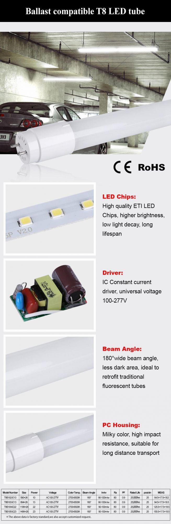 Ballast Compatible T8 LED Tube