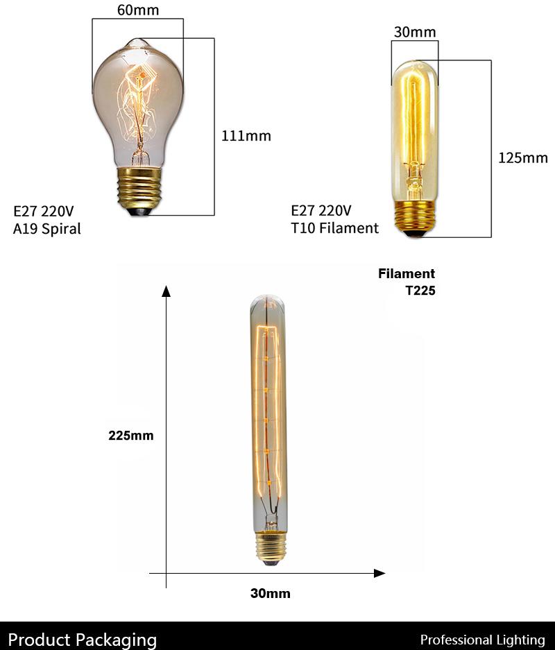 Retro Edison Light Bulb E27 110V 220V 40W St64 T45 G80 G95 G125 Dimmable Edison Lamp Ampoule Vintage Filament Incandescent Lamp