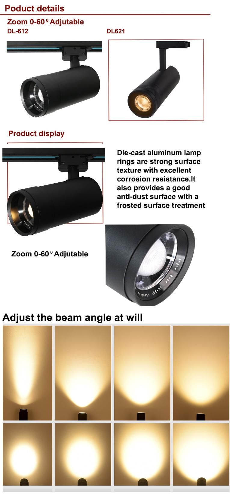Modern Zoom 0-60 Degree Adjuatable Rail COB Black Focus Ceiling Spot LED Track Lighting