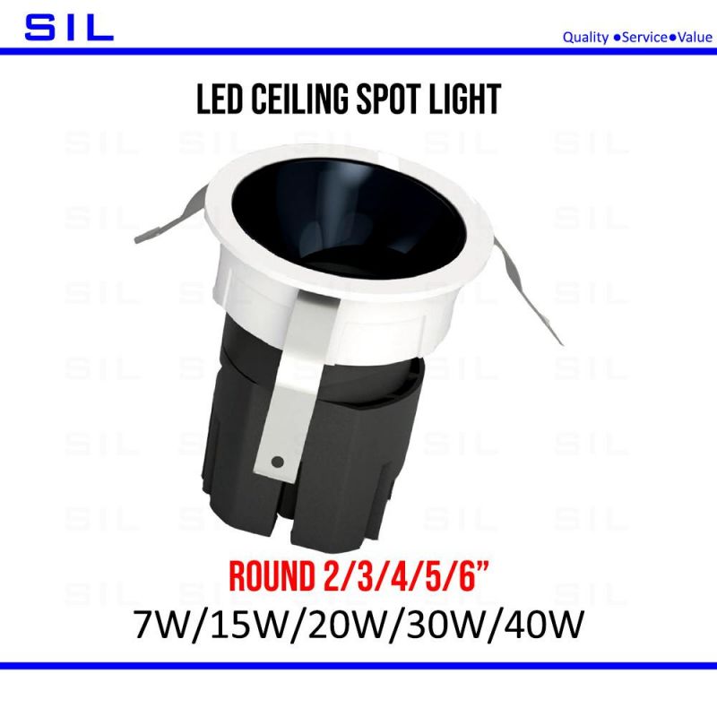 Square Round Ceiling Tiltable Rotating LED Spotlight 40W COB Downlight Anti Glare Recessed LED Spotlight