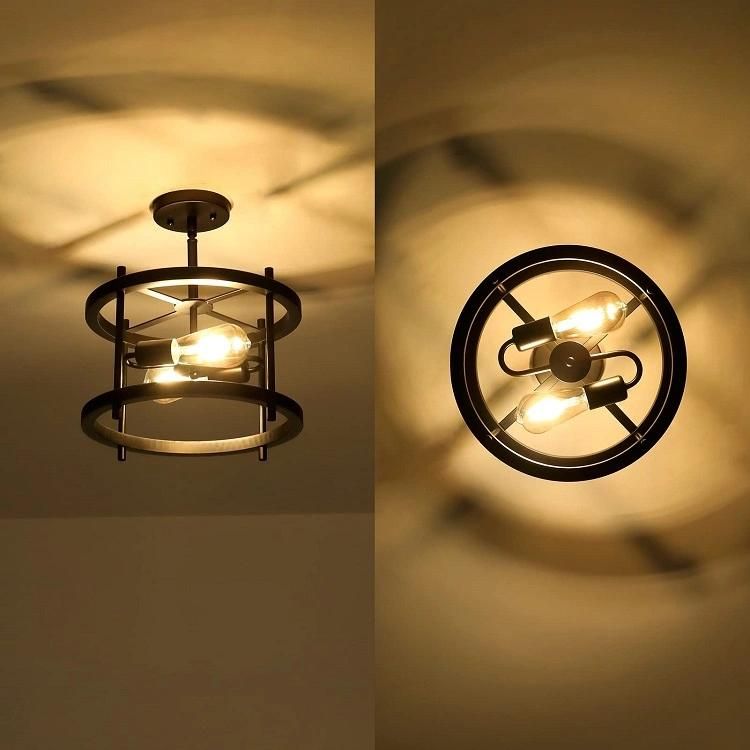 Matte Black Semi Recessed Ceiling Light Fixtures 2 Lights E26 Farmhouse Pendant Light Retro Industrial Ceiling LED Chandeliers