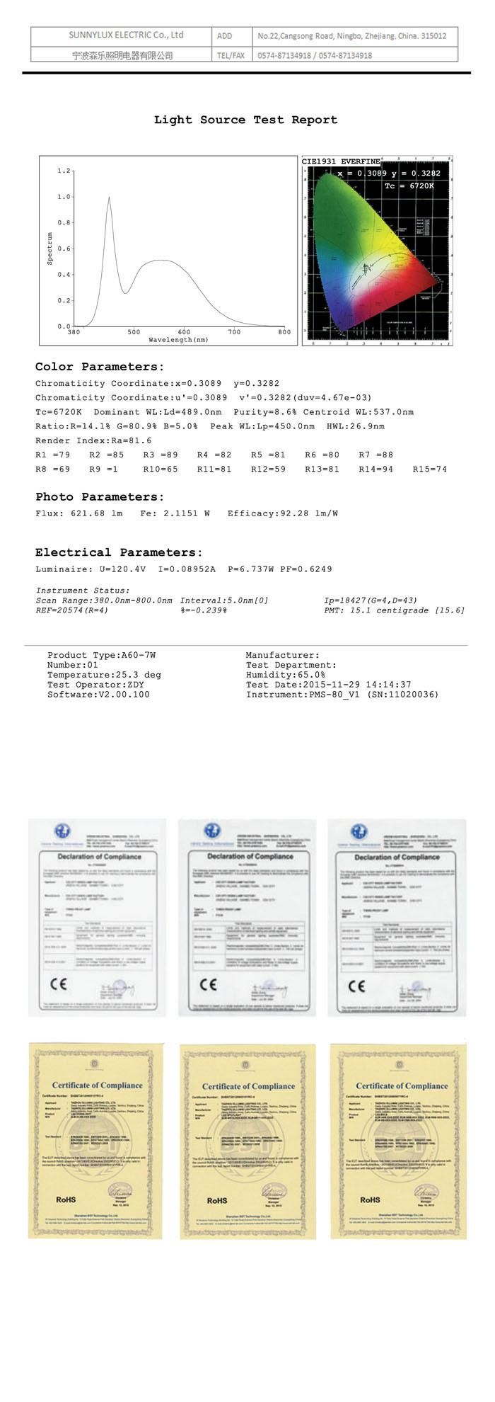 E27 7W A60 LED Bulb with CE RoHS UL