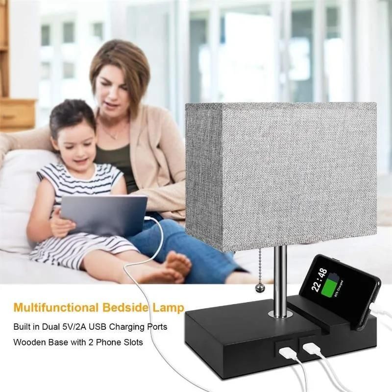 LED American Style Simple Living Room Bedroom Touch USB Charging Linen Table Lamp