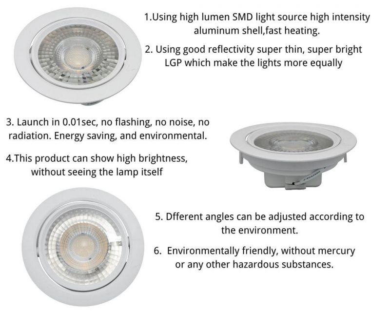 Ce RoHS Approved LED Round White Modern Ceiling Spotlight Recessed Downlight Adjustable Light Base 8W LED Bulb Lamp