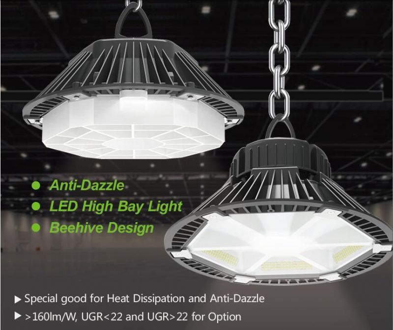 Hive Design 160lm/W 200W LED Warehouse UFO High Bay with Ugr<19