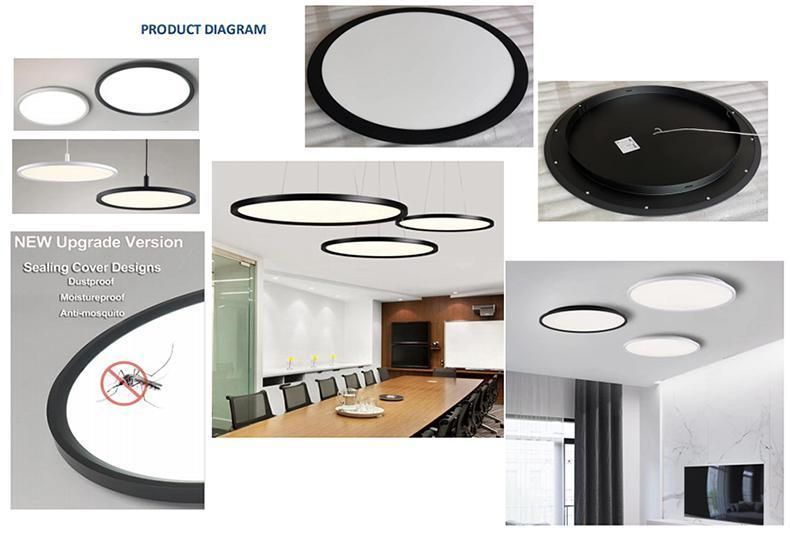Slim Aluminum Round LED Panel Lighting 60cm 80cm 100cm 5000K Hanging Panel Lamp