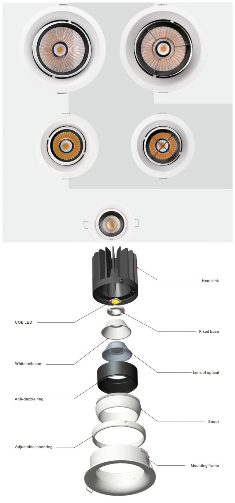 High Power Deep Anti-Glaring COB Down Light Adjustable LED Downlight Ceiling Recessed Spot Lights