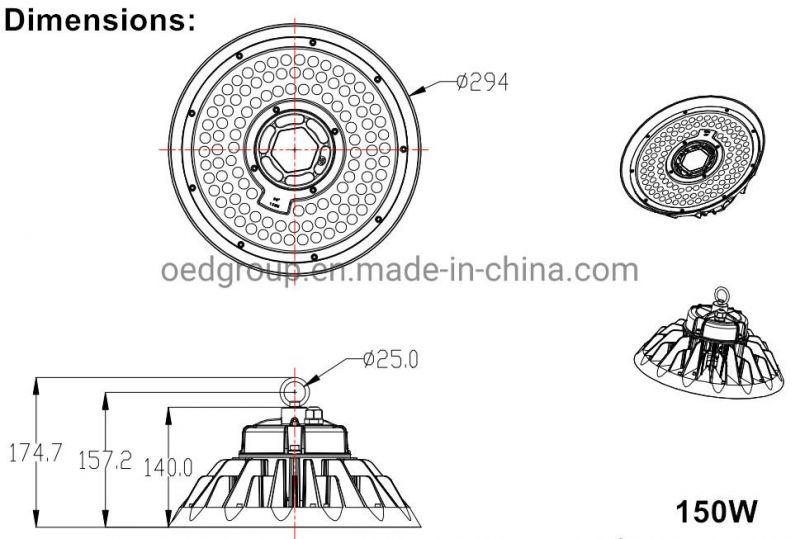 Warehouse Garagy 150lm/W 150W UFO LED Highbay Light UFO Lighting with Sensor