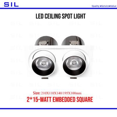 LED 2*15W/30W Modern Ceiling Spot Lighting Recessed Downlight Adjustable Light with CE RoHS