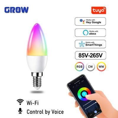 LED 5W Rgbcw Smart Light Bulb Dimmable C37 WiFi LED Magic Lamp Work with Alexa Google Home