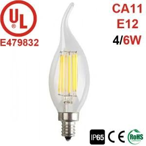 cUL/UL Listed 6W 120V Dimmable Candle Flame Tip Ca11 C11 C35 LED Filament Candelabra Light Bulb 4W
