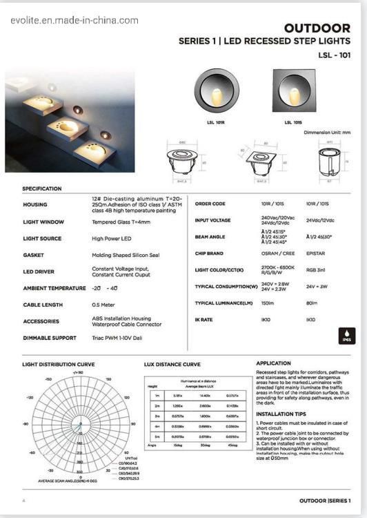 Dali Triac 1-10V Dimming IP65 Outdoor Square LED Recessed Step Light