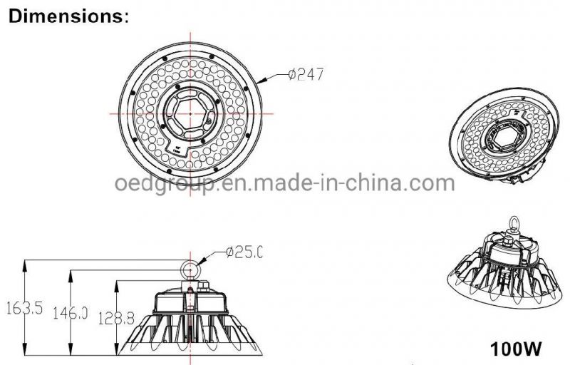 IP65 150lm/W Suspension 100W Warehouse Supermarket Lighting UFO High Bay Light