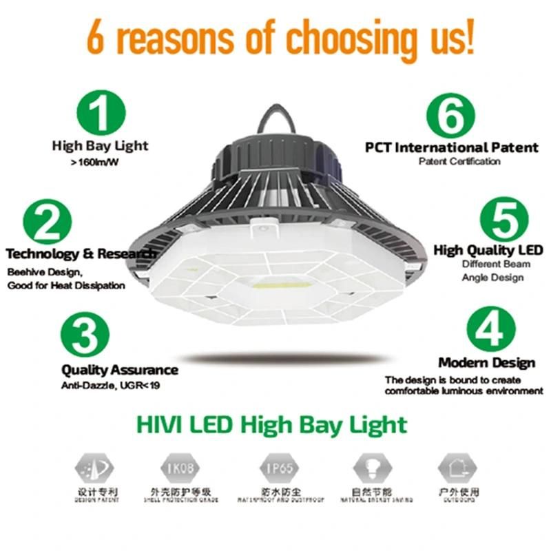 Ce RoHS Dimmable IP65 160lm/W Meanwell Driver High Bay Light UFO 200W