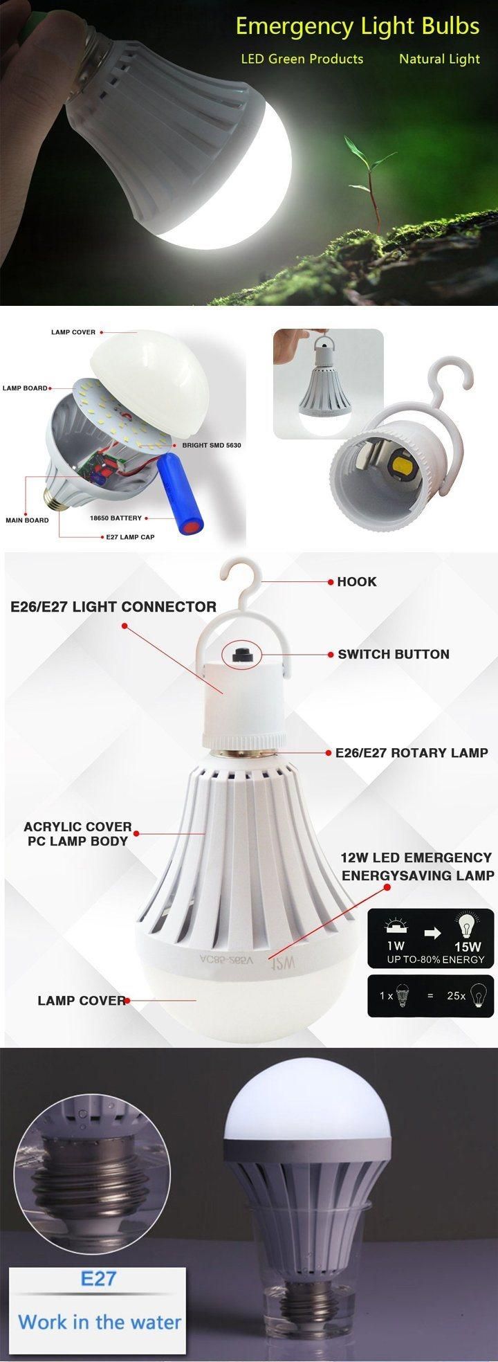 China Jiangmen Factory Rechargeable Emergency LED Bulb Lights with Built-in Battery