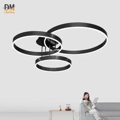 Modern Three Rings Black Aluminum Acrylic Living Room LED Ceiling Lamp