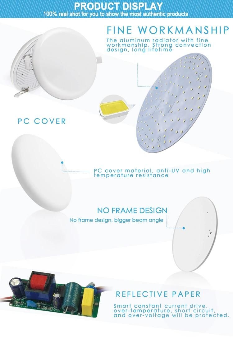 Super Bright 18watt No Frame Embedded Frameless Lamp 18W Round Ceiling LED Panel Light for Indoor Lighting