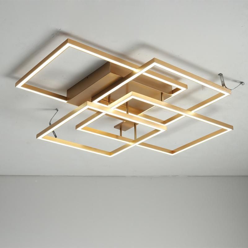 Nordic Design Golden Square Shape Living Room Decoration Acrylic LED Ceiling Light Dimmable