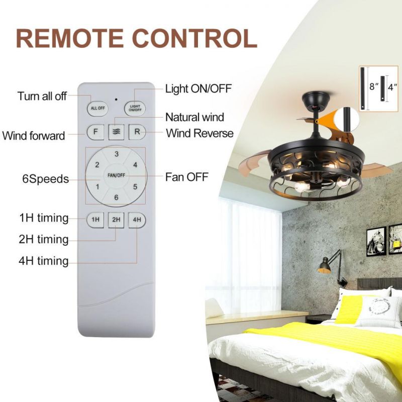 LED Ceiling Fan Industrial Silent AC Motor Hidden Blades Remote Control Lighting Ceiling Fan