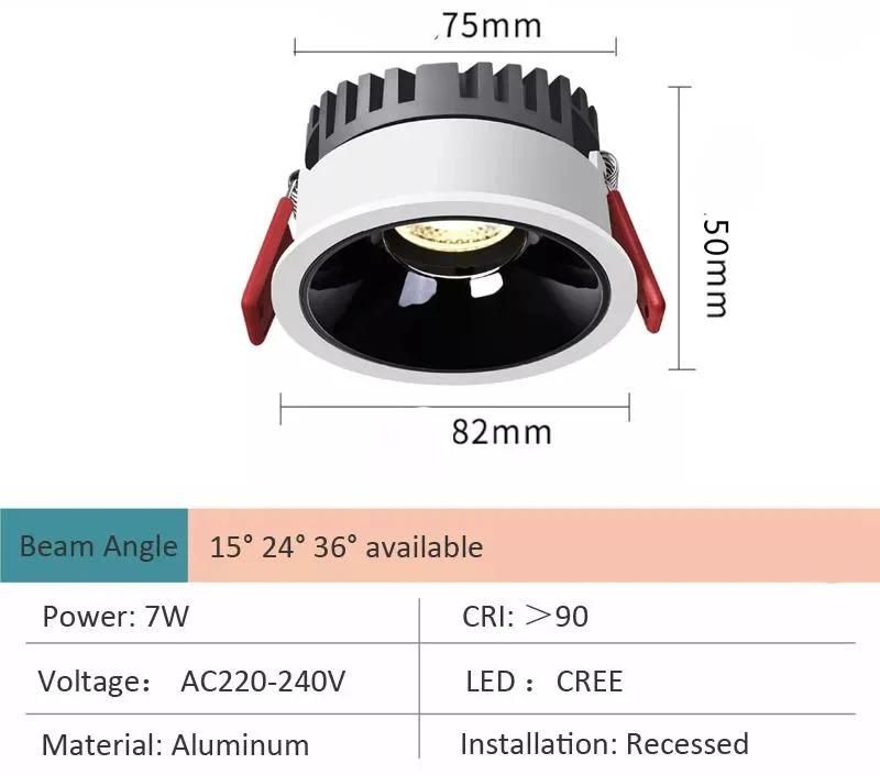 Aluminum Indoor Commercial Recessed Downlight Circular Illumination Decorative Ceiling Lamp LED Down Light