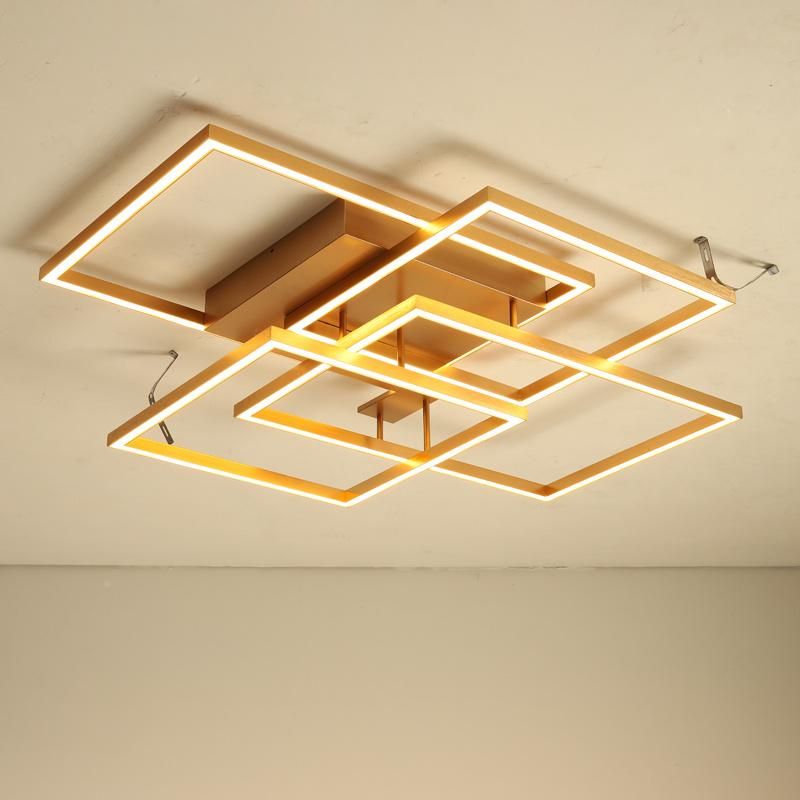 Nordic Design Golden Square Shape Living Room Decoration Acrylic LED Ceiling Light Dimmable