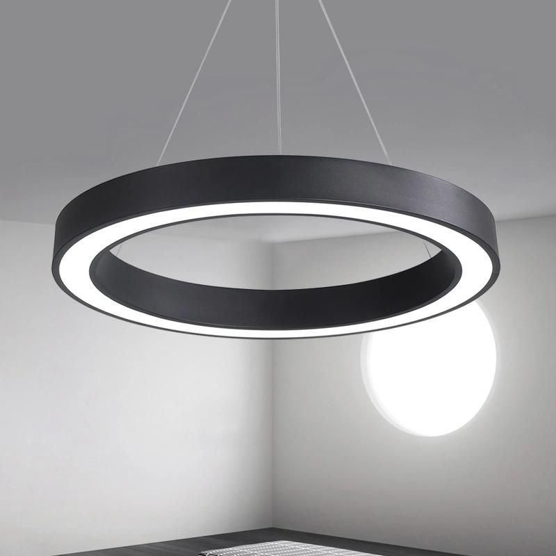 Modern LED Metal 18 Inch Ring Lamps Light Black Office Restaurant Hotel Decoration Commercial Circle Ring Pendant Light