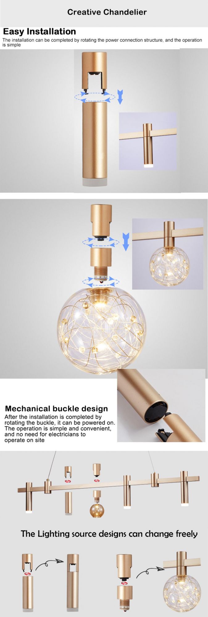 CE ETL Certification DIY Euro Gold LED Chandelier for Living Room, Home, Villa and Hotel Creative Personality Decorative Modern Pendant Lamp