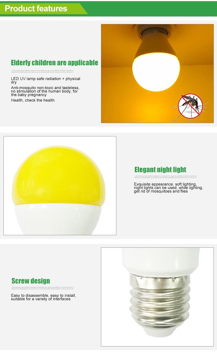 A60 9W Yellow 550-580nm Rg0 LED Bulb Mosquito Repellent with Hook for Camping