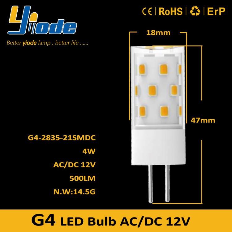 UL ETL Dimmable G4 LED Bulb Gy6.35 Ceramic Bi Pin 4W 12V Warm White 6000K 7000K 500lm LED Corn Lamp