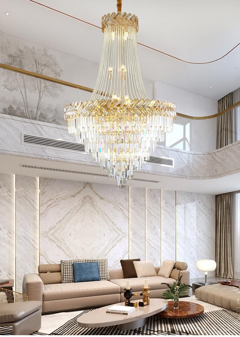 Large Project Indoor Hotel Lobby Villa Decoration Pendant Light Luxury Crystal K9 LED Chandelier